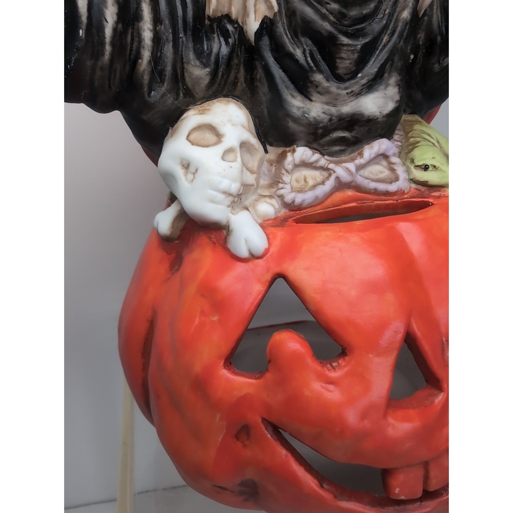 Vintage Halloween Wicked Witch Pumpkin JOL  Candle Votive Holder Lizard Skull 7" - Picture 4 of 14